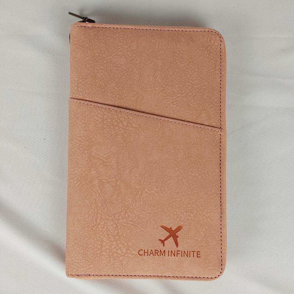Charm Infinite RFID Travel Passport Holder Wallet Organizer Zip Around Pink